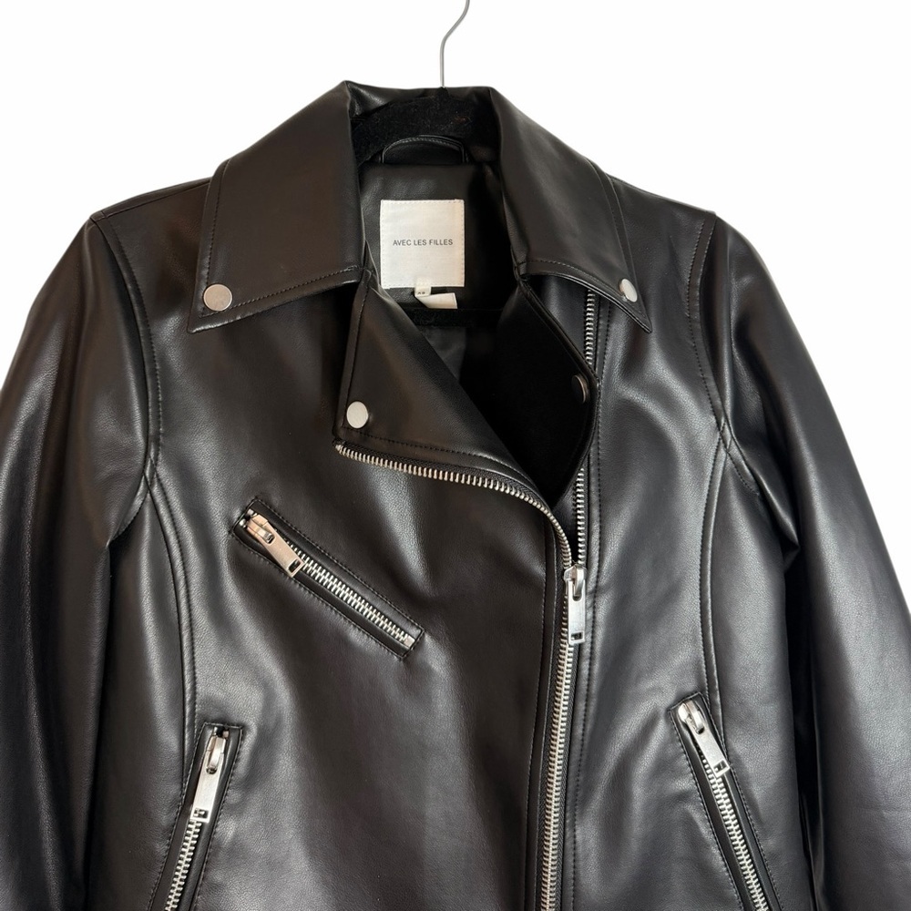 Anthropologie Avec Les Filles Black Relaxed Faux Leather Moto Jacket Women’s XS - Picture 10 of 10